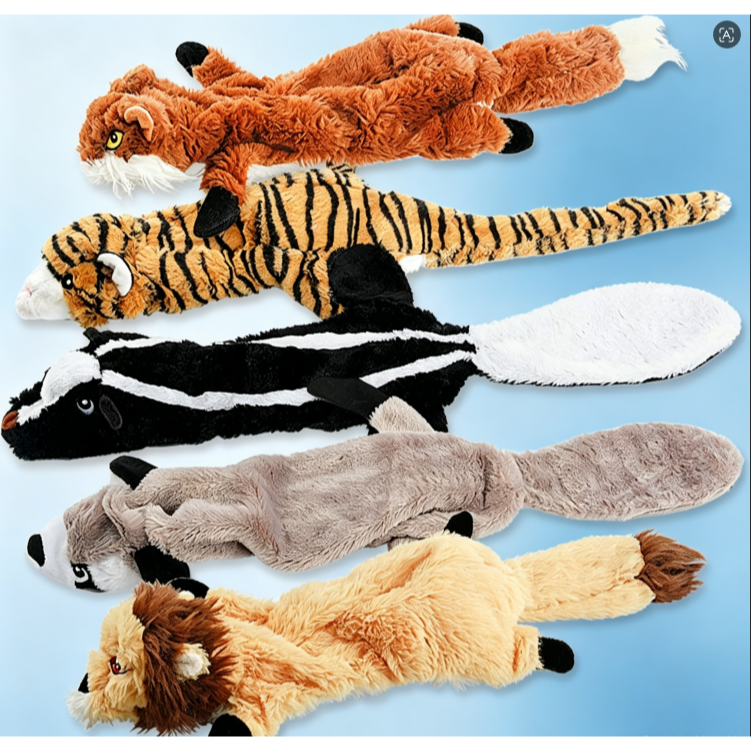 Dog squeaking toys, unstuffed plush dog chew toy set