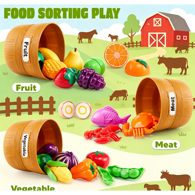 JOYIN Preschool Learning Toy Role-Playing Set includes a vegetable cutting toy.