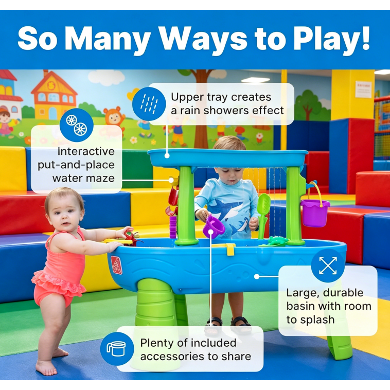 Step 2: Rain-resistant wading pool table, children's water and sand sensory play set