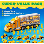 JOYIN 25-in-1 Construction Truck Toy Set with 12 Vehicles & 12 Worker Figures, Push and Go Toy Trucks with Sound and Light, Construction Toys Birthday Gifts for Kids 3 4 5 6 7 Years Old